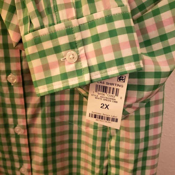 On 34th Gingham Green & Pink 100% Cotton Long Sleeve Button Up Size 2X NWT - Picture 9 of 9